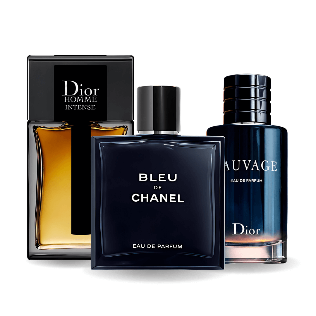 3 parfüm készlet Sauvage Dior, Bleu de Chanel, Dior Homme Intense 100ml